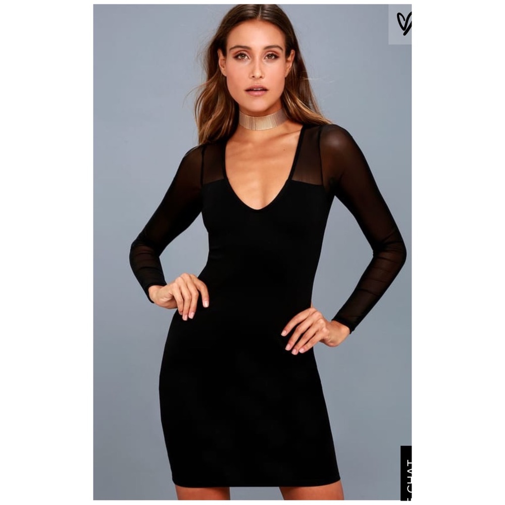Parisian Night Black Mesh LongSleeve Bodycon Dress